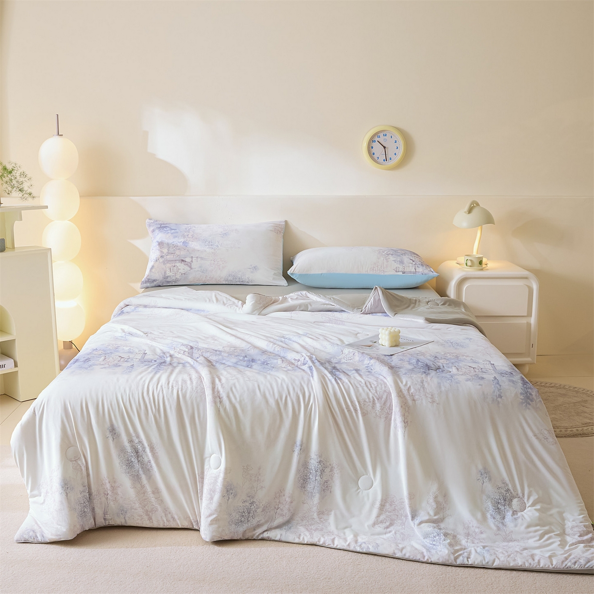 91家纺网 家纺一手货源 找家纺 恬思语家纺 2026春夏新品印花凉感丝大豆夏被夏凉被空调被 紫烟城-紫