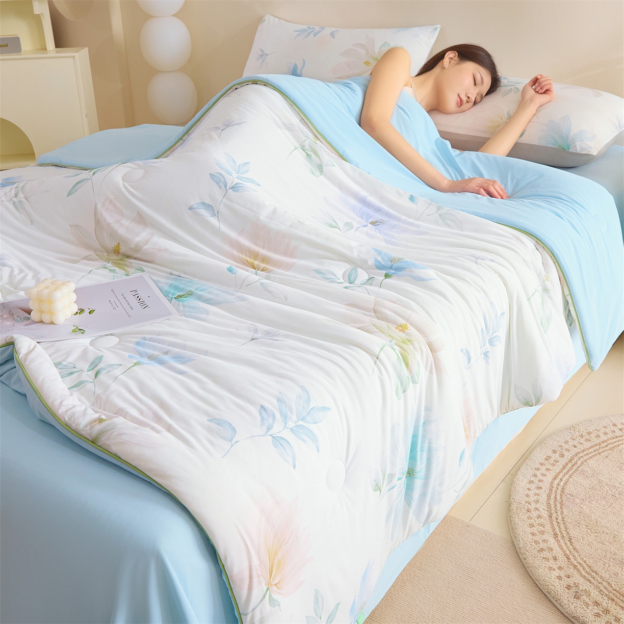 91家纺网 家纺一手货源 找家纺 恬思语家纺 2026春夏新品印花凉感丝大豆夏被夏凉被空调被 锦云-米