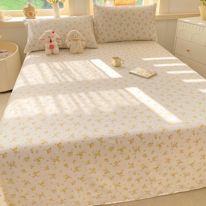 91家纺网 家纺一手货源 找家纺 晓时候 2026新款A类云感双层纱床单三件套单品单件床单 安然入夏