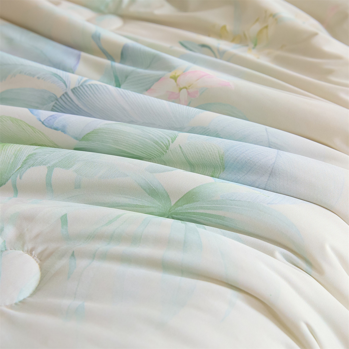 91家纺网 家纺一手货源 找家纺 恬思语家纺 2026春夏新品印花凉感丝大豆夏被夏凉被空调被 栖染-绿