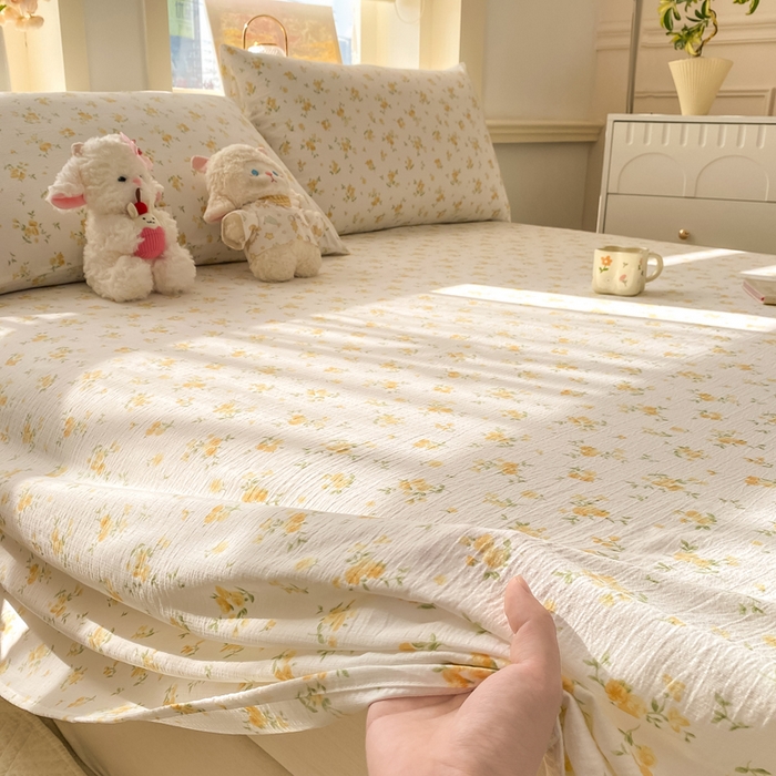 91家纺网 家纺一手货源 找家纺 晓时候 2026新款A类云感双层纱床单三件套单品单件床单 安然入夏