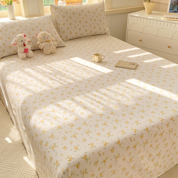 91家纺网 家纺一手货源 找家纺 晓时候 2026新款A类云感双层纱床单三件套单品单件床单 安然入夏