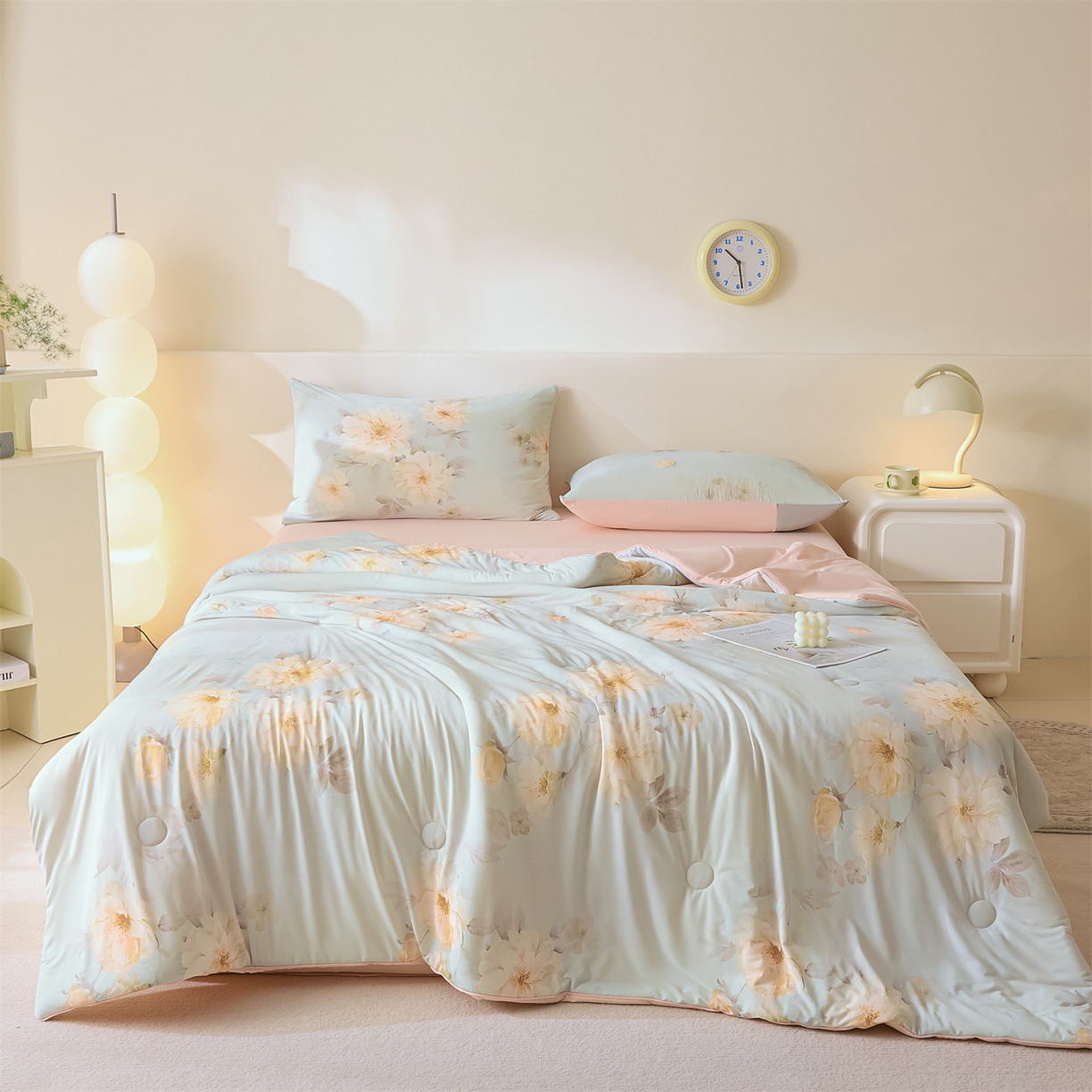 91家纺网 家纺一手货源 找家纺 恬思语家纺 2026春夏新品印花凉感丝大豆夏被夏凉被空调被 花之子-绿