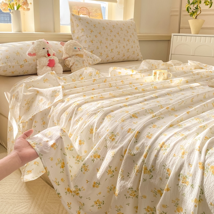 91家纺网 家纺一手货源 找家纺 晓时候 2026新款A类云感双层纱床单三件套单品单件床单 安然入夏