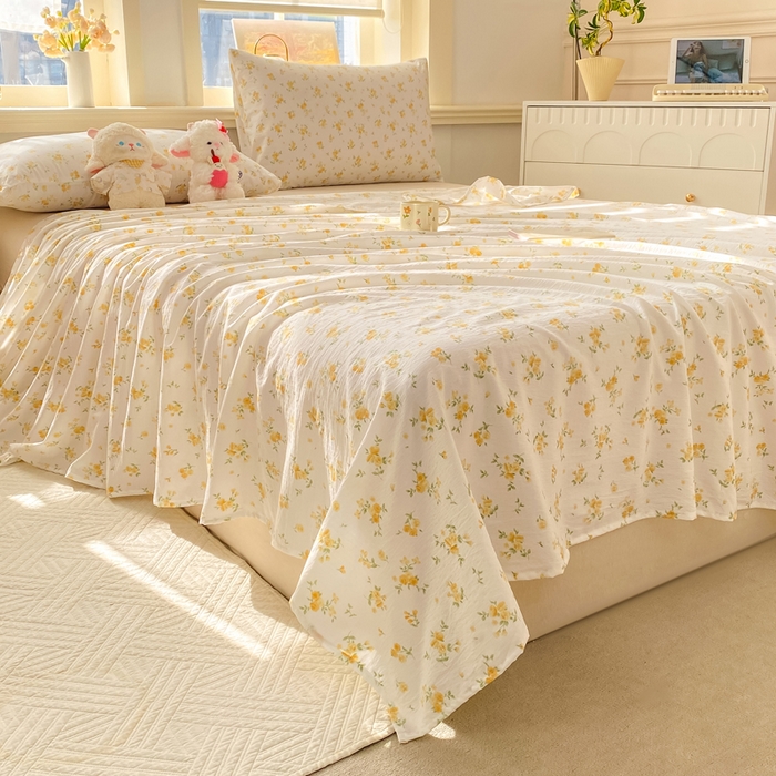 91家纺网 家纺一手货源 找家纺 晓时候 2026新款A类云感双层纱床单三件套单品单件床单 安然入夏