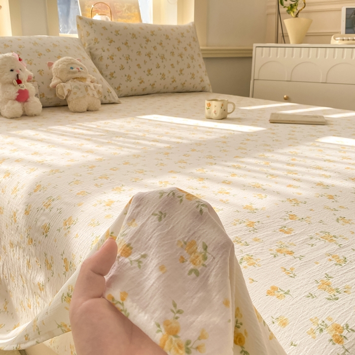 91家纺网 家纺一手货源 找家纺 晓时候 2026新款A类云感双层纱床单三件套单品单件床单 安然入夏