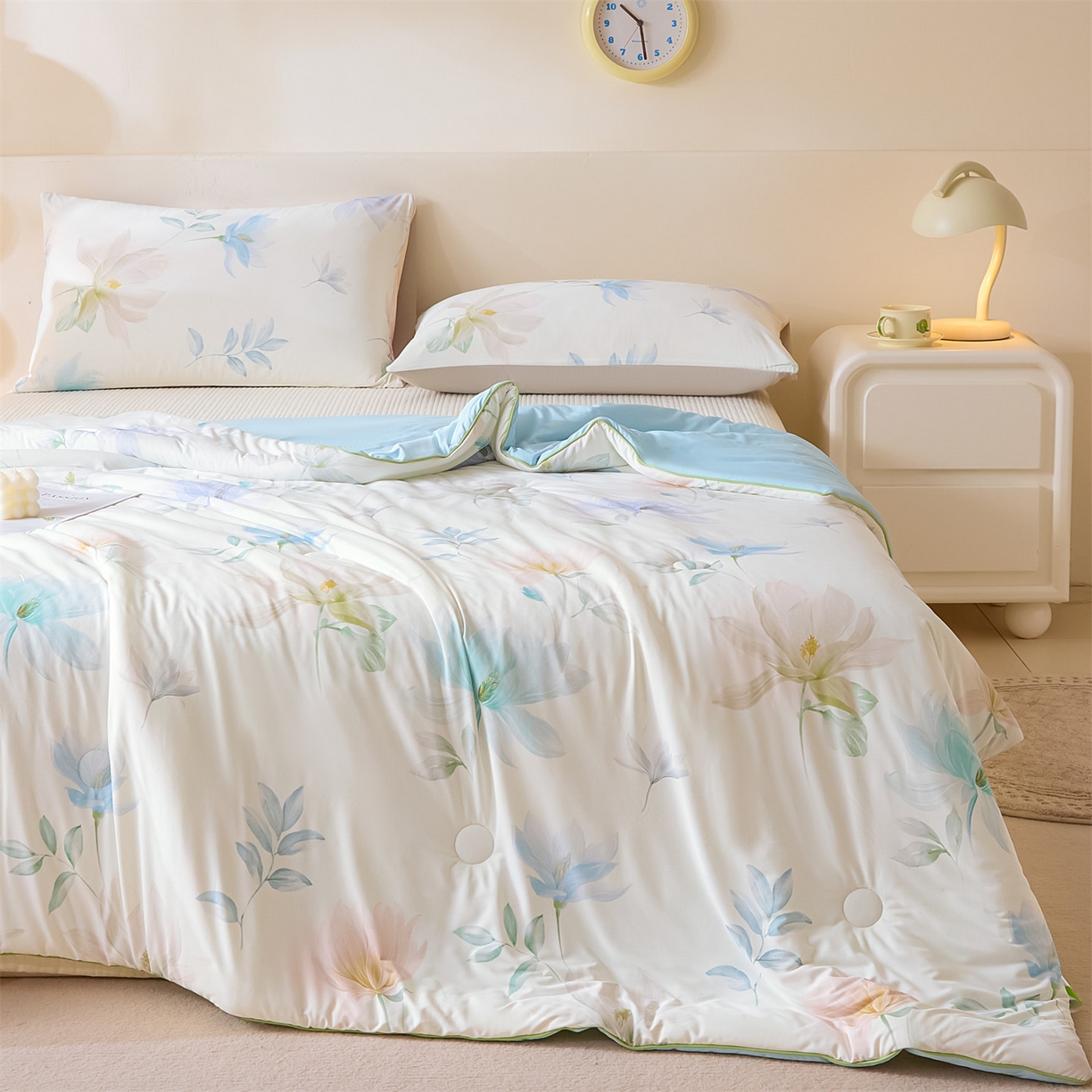 91家纺网 家纺一手货源 找家纺 恬思语家纺 2026春夏新品印花凉感丝大豆夏被夏凉被空调被 锦云-米