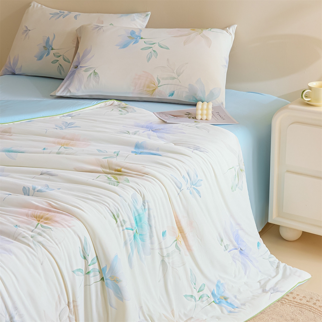 91家纺网 家纺一手货源 找家纺 恬思语家纺 2026春夏新品印花凉感丝大豆夏被夏凉被空调被 锦云-米