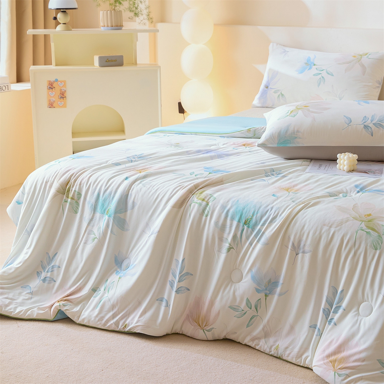 91家纺网 家纺一手货源 找家纺 恬思语家纺 2026春夏新品印花凉感丝大豆夏被夏凉被空调被 锦云-米