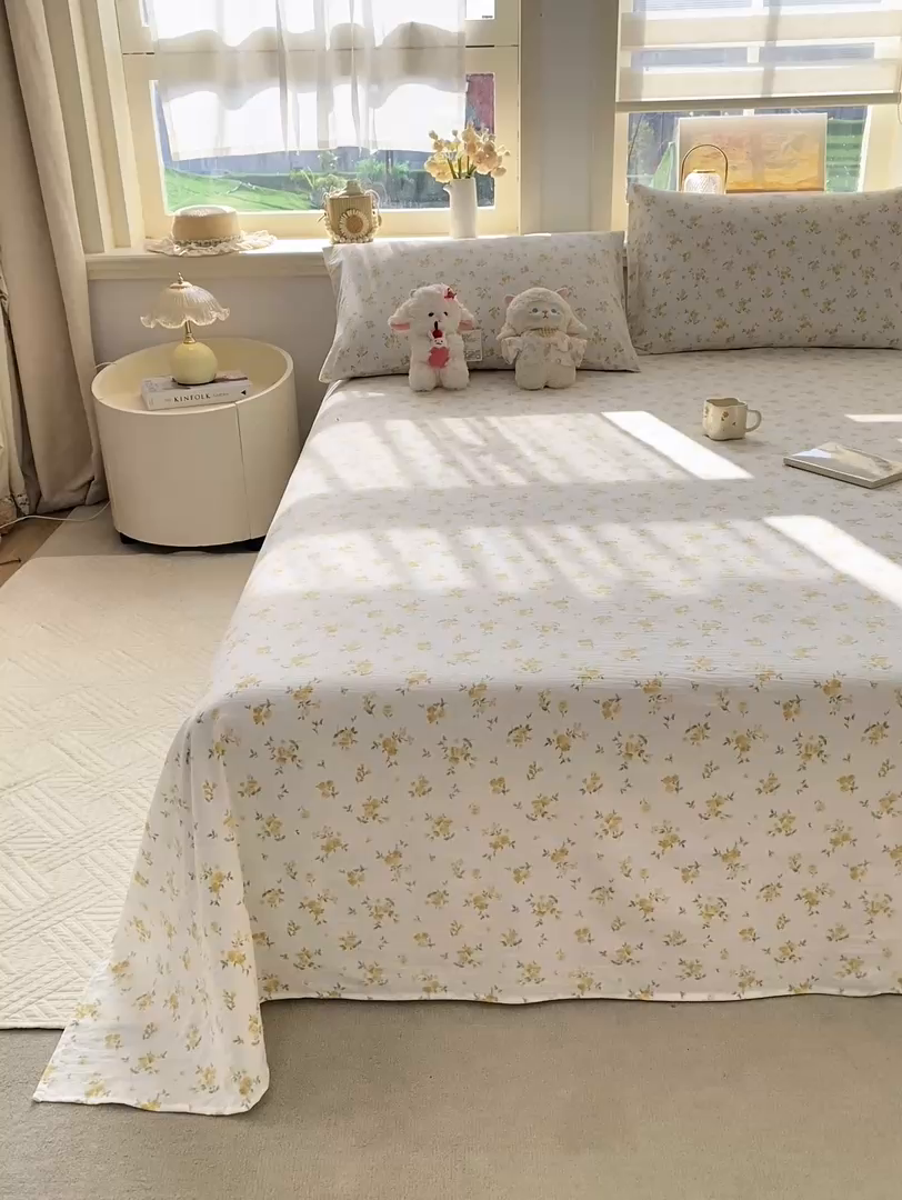 91家纺网 家纺一手货源 找家纺 晓时候 2026新款A类云感双层纱床单三件套单品单件床单 安然入夏