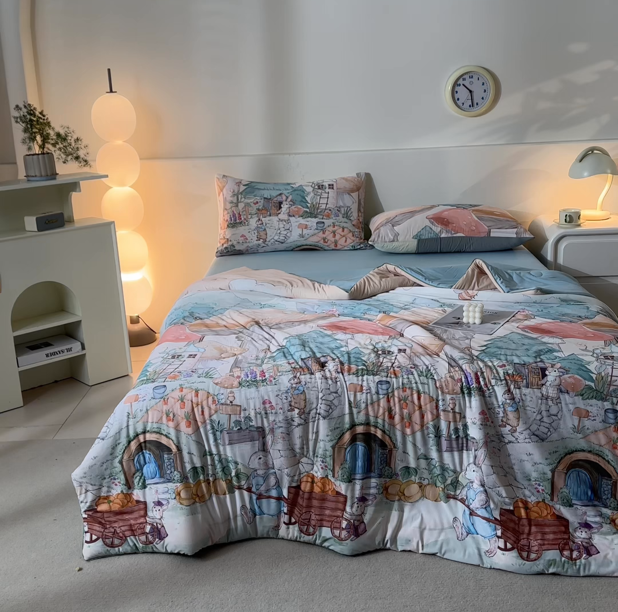 91家纺网 家纺一手货源 找家纺 恬思语家纺 2026春夏新品印花凉感丝大豆夏被夏凉被空调被 蘑菇-黄