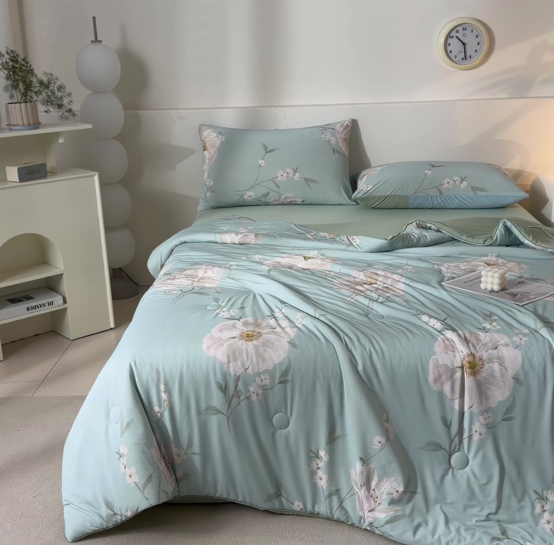 91家纺网 家纺一手货源 找家纺 恬思语家纺 2026春夏新品印花凉感丝大豆夏被夏凉被空调被 花舞-绿