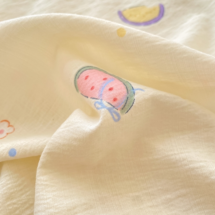 91家纺网 家纺一手货源 找家纺 晓时候 2026新款A类云感双层纱床单三件套单品单件床单 缤纷水果