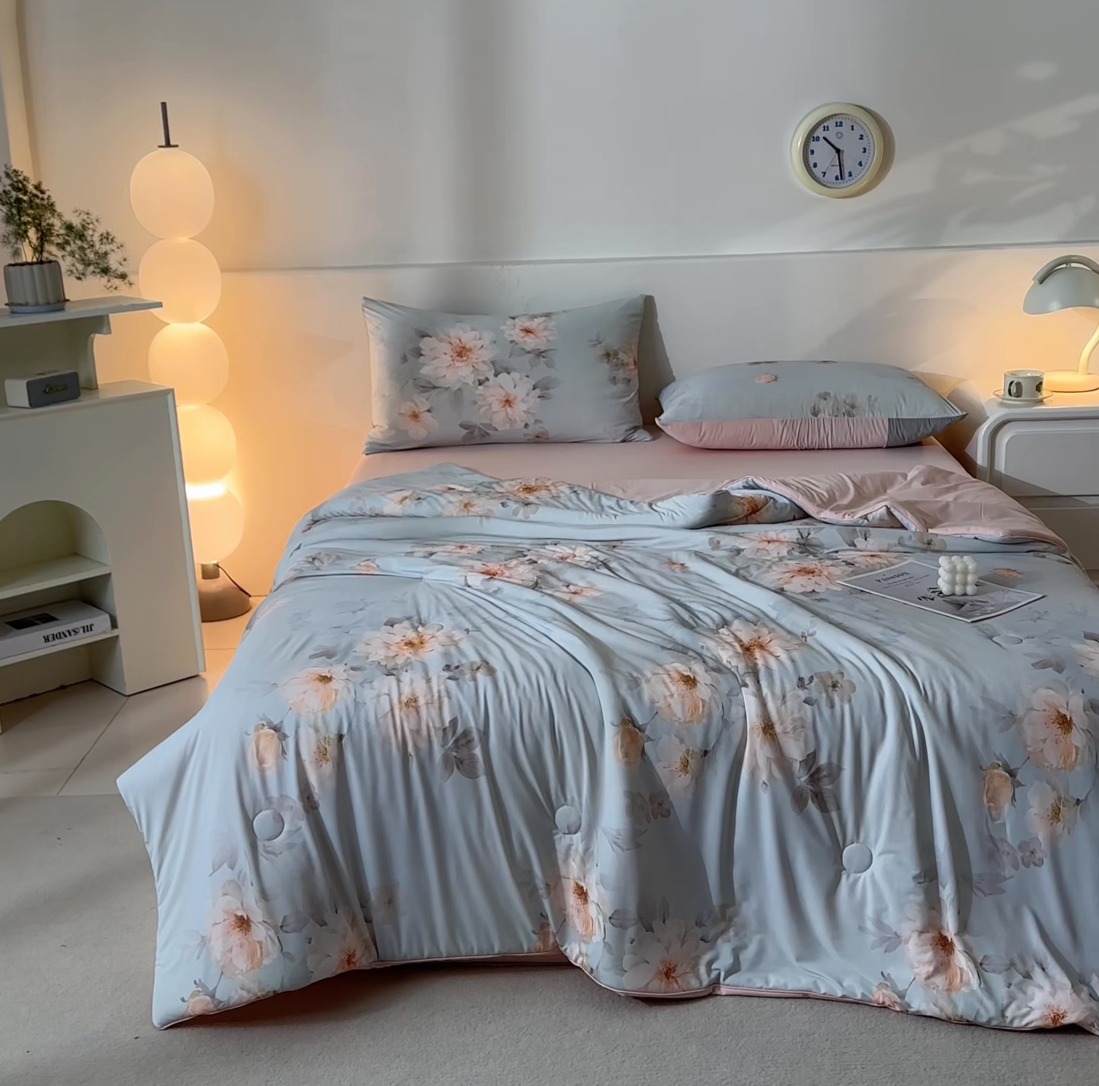 91家纺网 家纺一手货源 找家纺 恬思语家纺 2026春夏新品印花凉感丝大豆夏被夏凉被空调被 花之子-绿