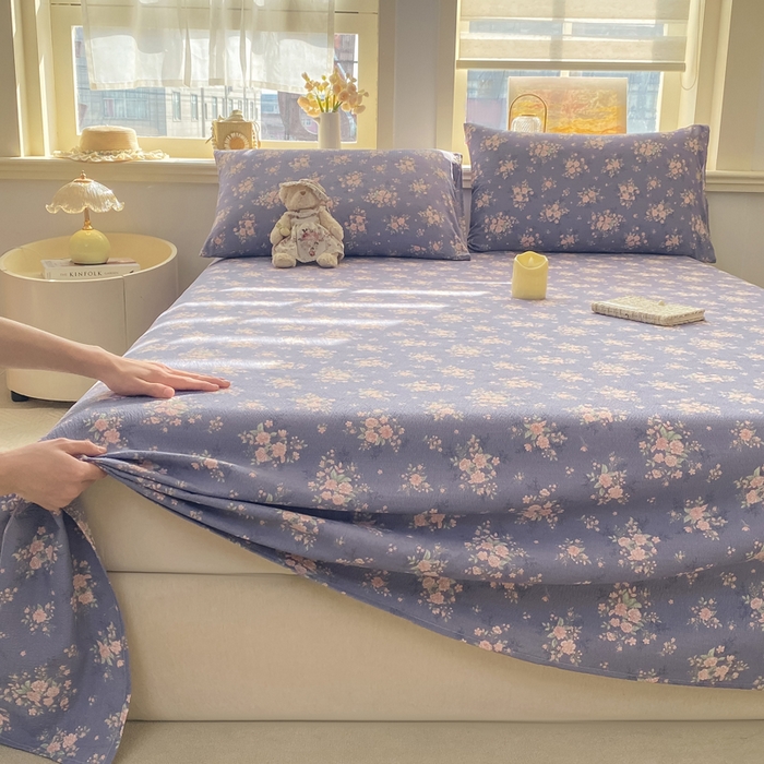 91家纺网 家纺一手货源 找家纺 晓时候 2026新款A类云感双层纱床单三件套单品单件床单 豆蔻