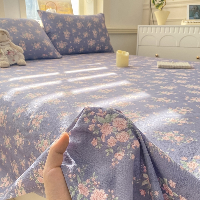 91家纺网 家纺一手货源 找家纺 晓时候 2026新款A类云感双层纱床单三件套单品单件床单 豆蔻