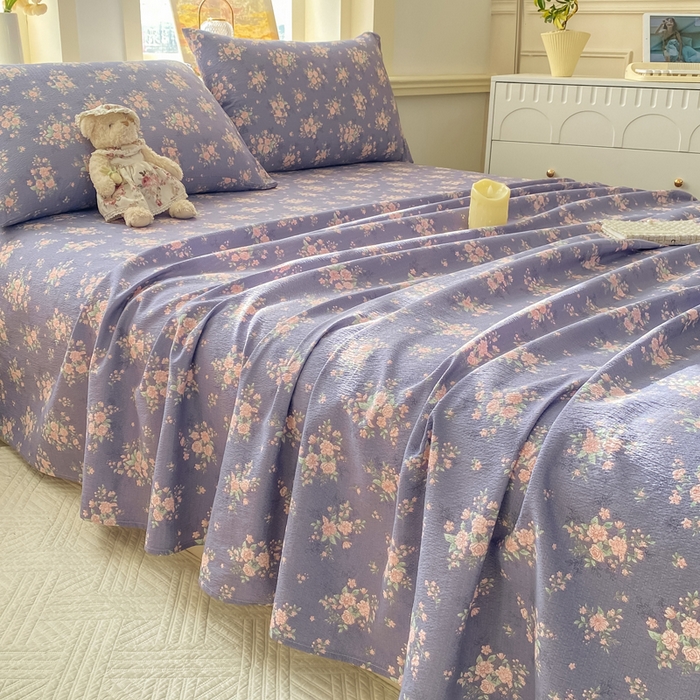 91家纺网 家纺一手货源 找家纺 晓时候 2026新款A类云感双层纱床单三件套单品单件床单 豆蔻