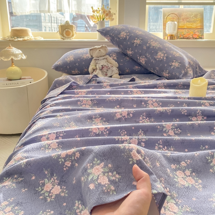 91家纺网 家纺一手货源 找家纺 晓时候 2026新款A类云感双层纱床单三件套单品单件床单 豆蔻