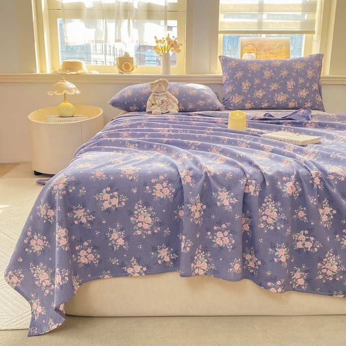 91家纺网 家纺一手货源 找家纺 晓时候 2026新款A类云感双层纱床单三件套单品单件床单 豆蔻