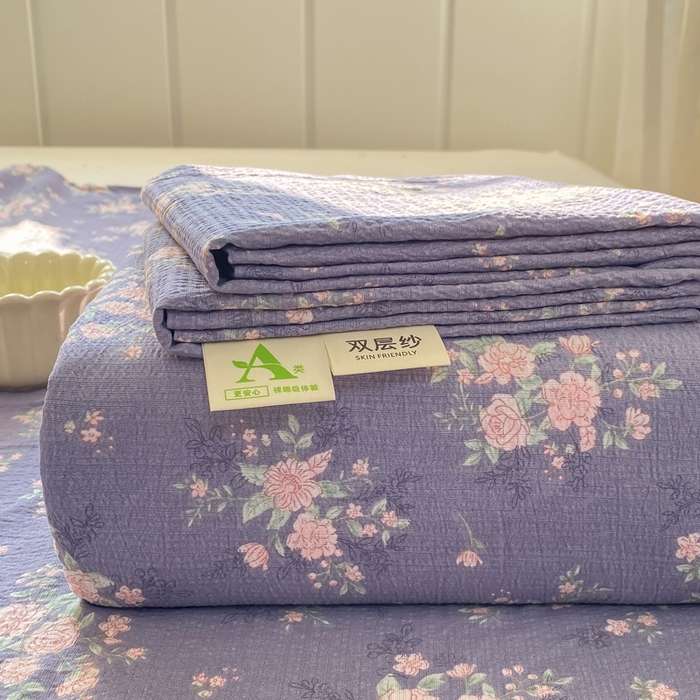 91家纺网 家纺一手货源 找家纺 晓时候 2026新款A类云感双层纱床单三件套单品单件床单 豆蔻