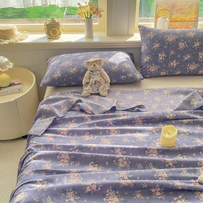 91家纺网 家纺一手货源 找家纺 晓时候 2026新款A类云感双层纱床单三件套单品单件床单 豆蔻