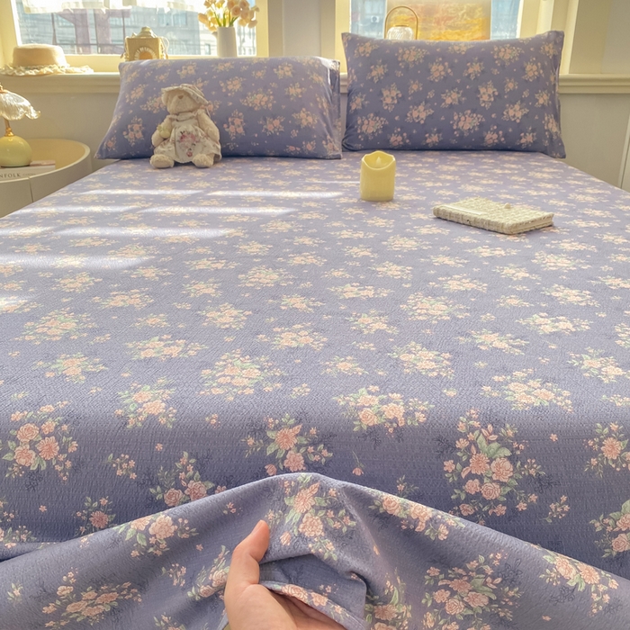 91家纺网 家纺一手货源 找家纺 晓时候 2026新款A类云感双层纱床单三件套单品单件床单 豆蔻