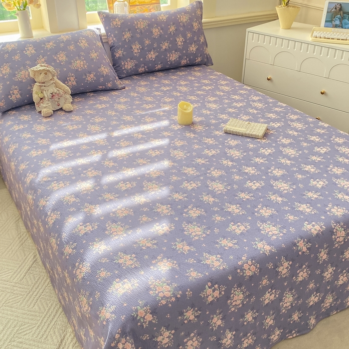 91家纺网 家纺一手货源 找家纺 晓时候 2026新款A类云感双层纱床单三件套单品单件床单 豆蔻