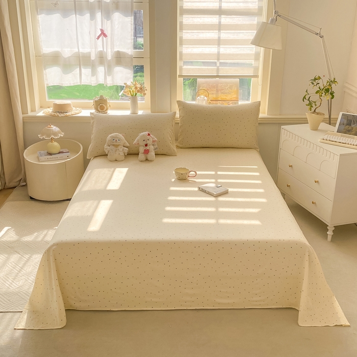 91家纺网 家纺一手货源 找家纺 晓时候 2026新款A类云感双层纱床单三件套单品单件床单 多彩波点