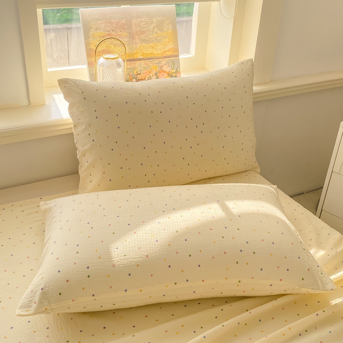 91家纺网 家纺一手货源 找家纺 晓时候 2026新款A类云感双层纱床单三件套单品单件床单 多彩波点