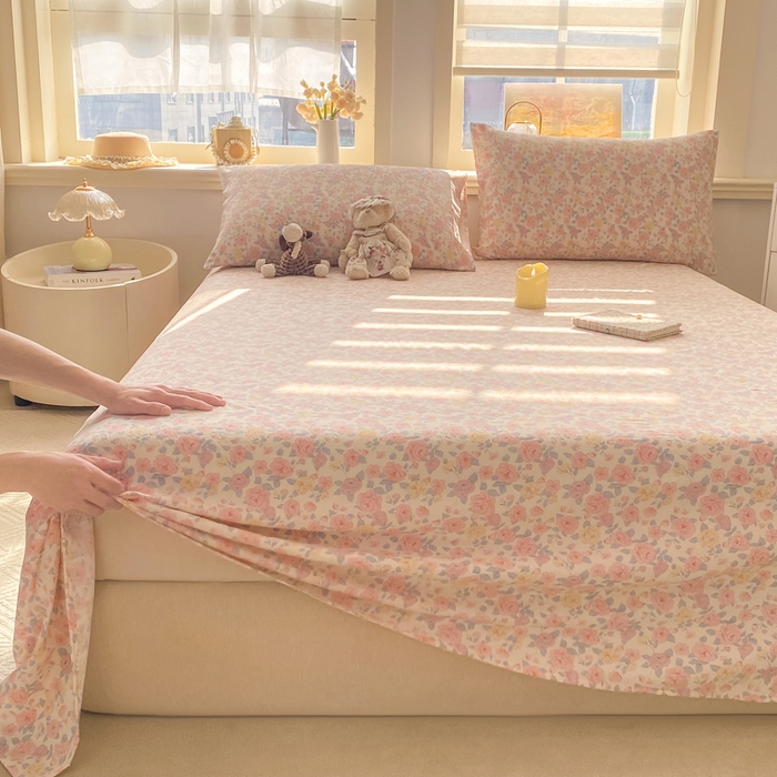 91家纺网 家纺一手货源 找家纺 晓时候 2026新款A类云感双层纱床单三件套单品单件床单 繁花