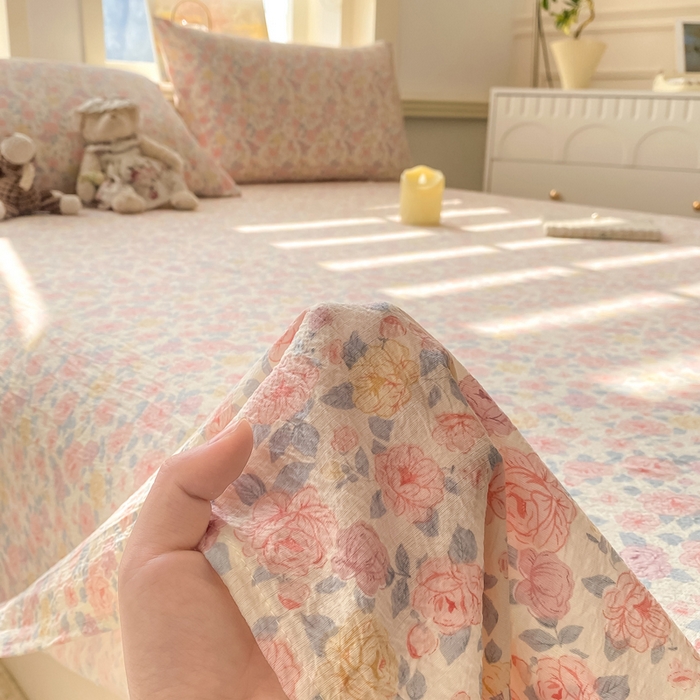 91家纺网 家纺一手货源 找家纺 晓时候 2026新款A类云感双层纱床单三件套单品单件床单 繁花