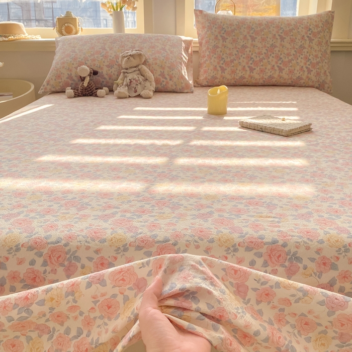 91家纺网 家纺一手货源 找家纺 晓时候 2026新款A类云感双层纱床单三件套单品单件床单 繁花