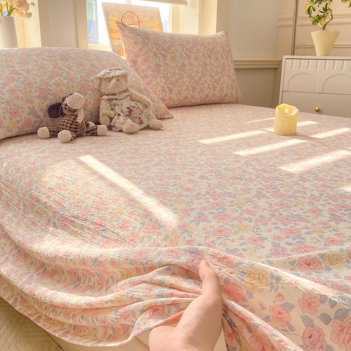 91家纺网 家纺一手货源 找家纺 晓时候 2026新款A类云感双层纱床单三件套单品单件床单 繁花