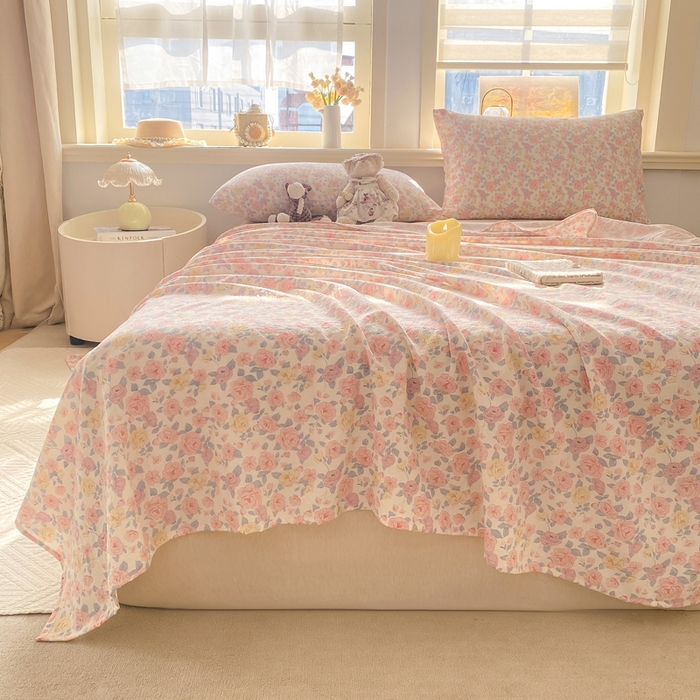 91家纺网 家纺一手货源 找家纺 晓时候 2026新款A类云感双层纱床单三件套单品单件床单 繁花