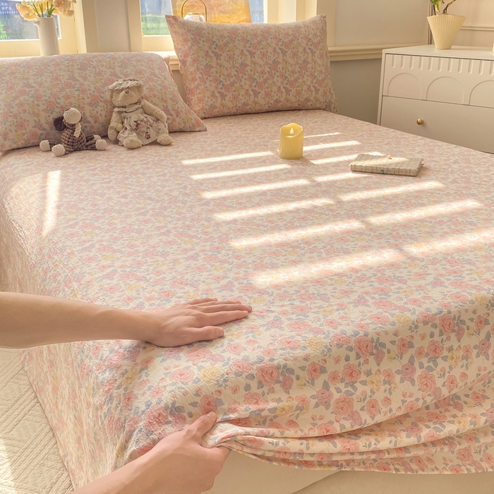 91家纺网 家纺一手货源 找家纺 晓时候 2026新款A类云感双层纱床单三件套单品单件床单 繁花