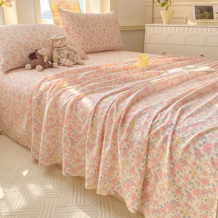 91家纺网 家纺一手货源 找家纺 晓时候 2026新款A类云感双层纱床单三件套单品单件床单 繁花