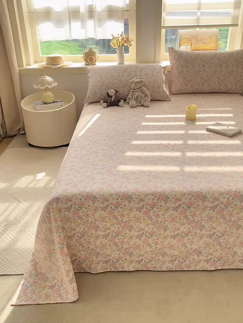 91家纺网 家纺一手货源 找家纺 晓时候 2026新款A类云感双层纱床单三件套单品单件床单 繁花