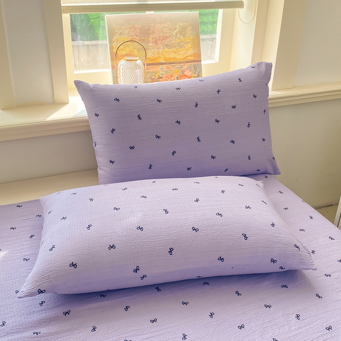 91家纺网 家纺一手货源 找家纺 晓时候 2026新款A类云感双层纱床单三件套单品单件床单 蝴蝶结-紫