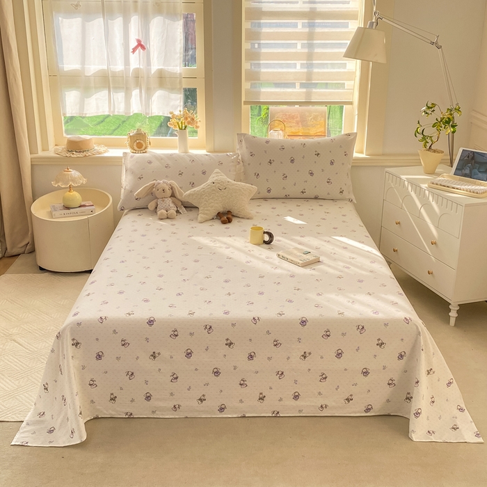 91家纺网 家纺一手货源 找家纺 晓时候 2026新款A类云感双层纱床单三件套单品单件床单 花间兔