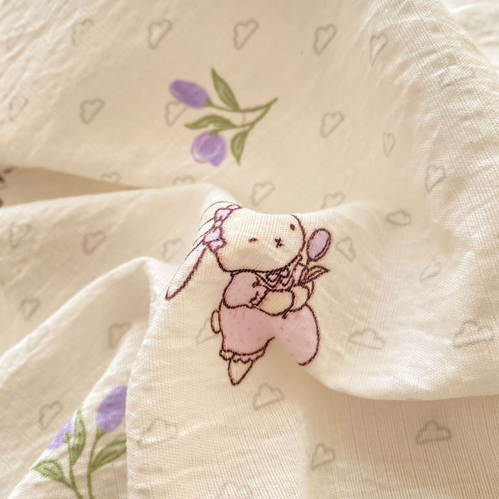 91家纺网 家纺一手货源 找家纺 晓时候 2026新款A类云感双层纱床单三件套单品单件床单 花间兔