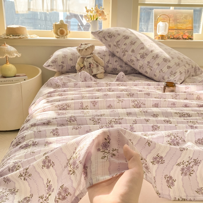 91家纺网 家纺一手货源 找家纺 晓时候 2026新款A类云感双层纱床单三件套单品单件床单 洛神花间