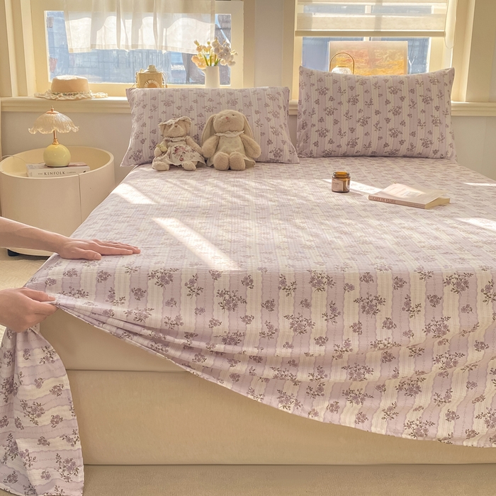 91家纺网 家纺一手货源 找家纺 晓时候 2026新款A类云感双层纱床单三件套单品单件床单 洛神花间