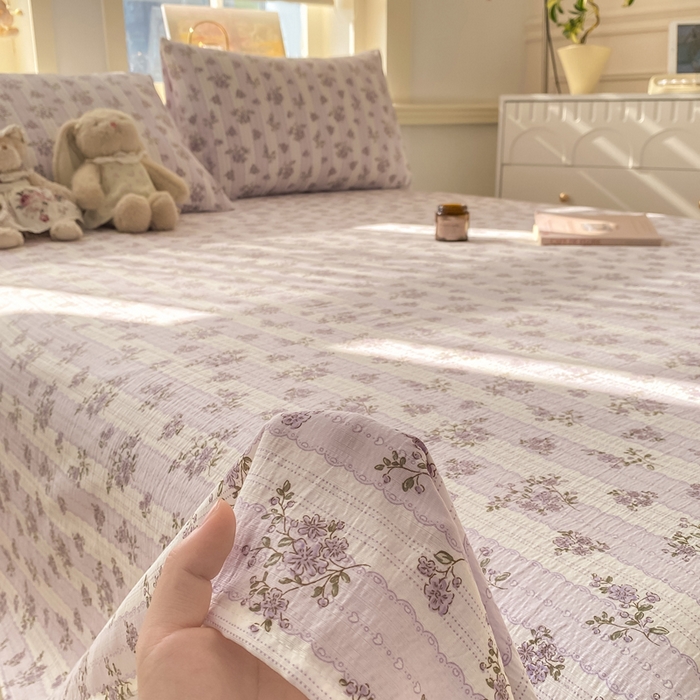 91家纺网 家纺一手货源 找家纺 晓时候 2026新款A类云感双层纱床单三件套单品单件床单 洛神花间