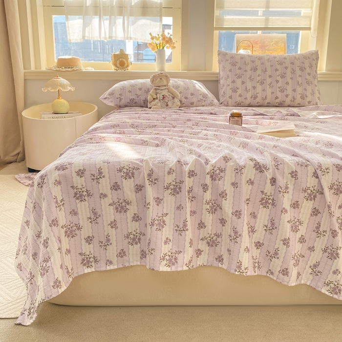 91家纺网 家纺一手货源 找家纺 晓时候 2026新款A类云感双层纱床单三件套单品单件床单 洛神花间