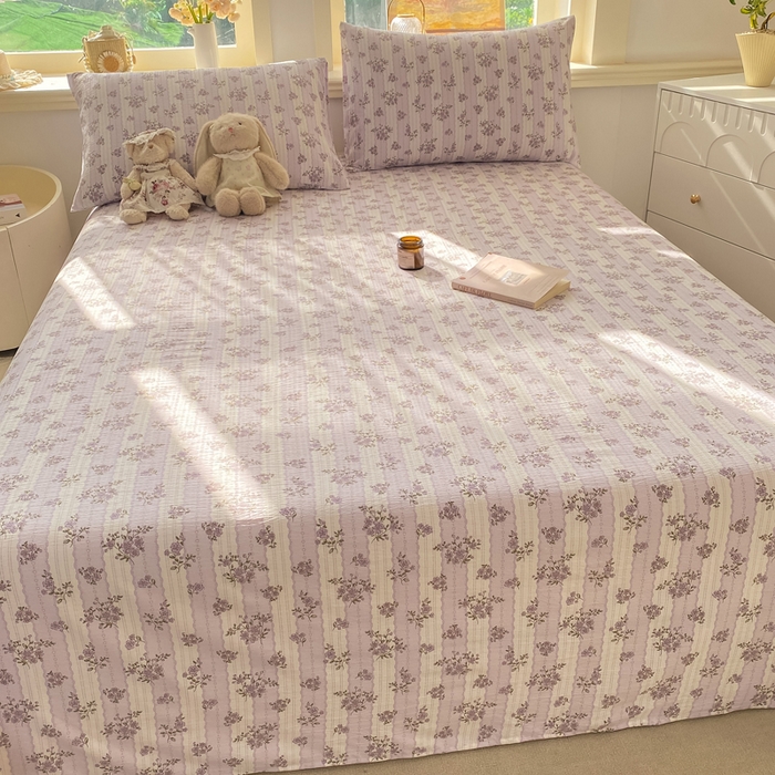 91家纺网 家纺一手货源 找家纺 晓时候 2026新款A类云感双层纱床单三件套单品单件床单 洛神花间