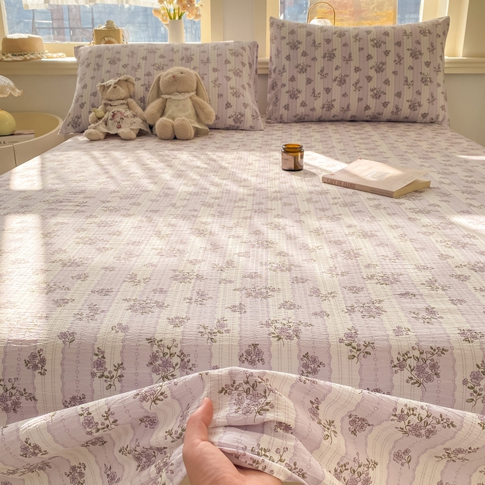 91家纺网 家纺一手货源 找家纺 晓时候 2026新款A类云感双层纱床单三件套单品单件床单 洛神花间