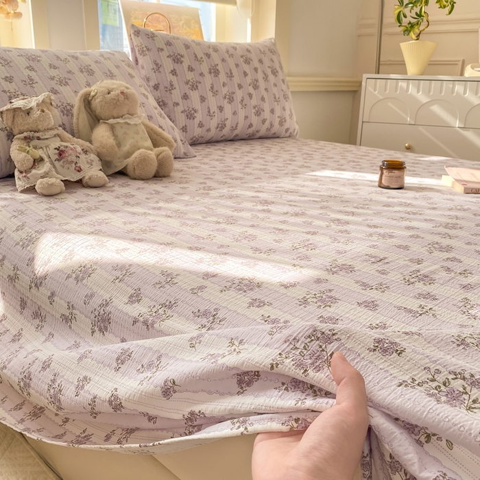 91家纺网 家纺一手货源 找家纺 晓时候 2026新款A类云感双层纱床单三件套单品单件床单 洛神花间