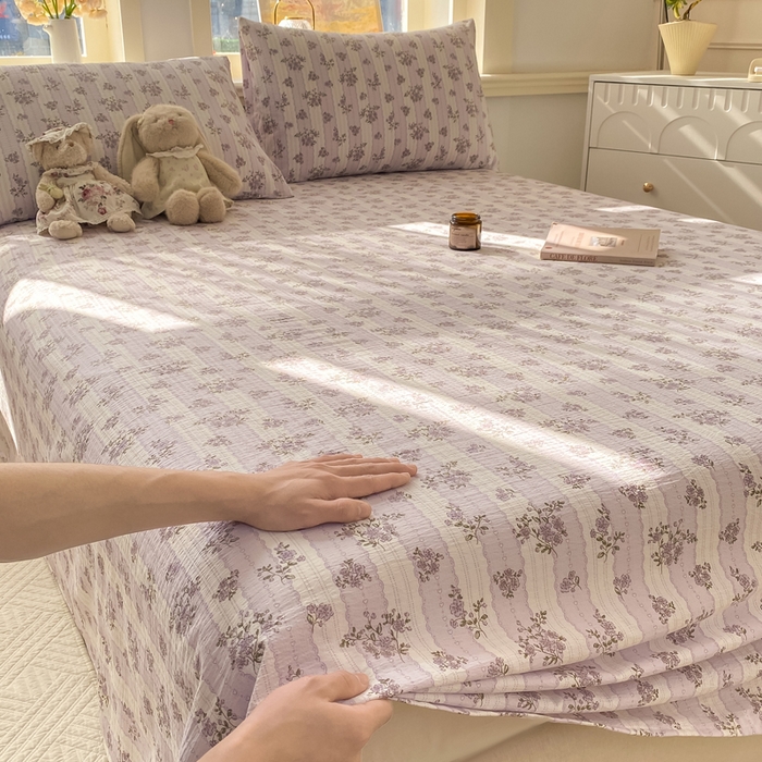 91家纺网 家纺一手货源 找家纺 晓时候 2026新款A类云感双层纱床单三件套单品单件床单 洛神花间