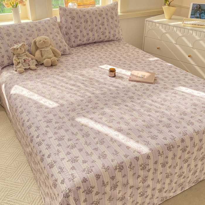 91家纺网 家纺一手货源 找家纺 晓时候 2026新款A类云感双层纱床单三件套单品单件床单 洛神花间