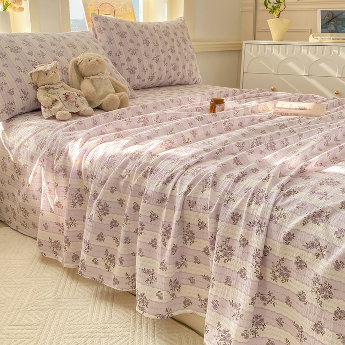 91家纺网 家纺一手货源 找家纺 晓时候 2026新款A类云感双层纱床单三件套单品单件床单 洛神花间